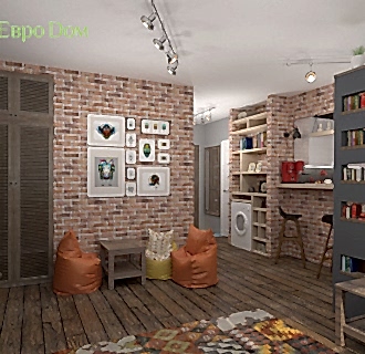 Дизайн однокомнатной квартиры 41 кв. м в стиле лофт. Фото проекта