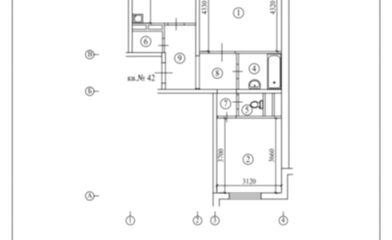 Перепланировка 2-комнатной квартиры 54 кв.м. по адресу г. Алматы, ул. Мартеновская, д. 7. Фото 1