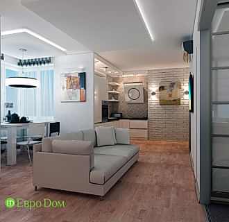 Дизайн двухкомнатной квартиры 52 кв. м в стиле лофт. Фото проекта