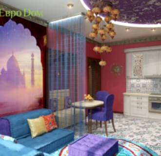 Дизайн двухкомнатной квартиры 65 кв. м в индийском стиле. Фото проекта