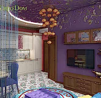 Дизайн двухкомнатной квартиры 65 кв. м в индийском стиле. Фото проекта