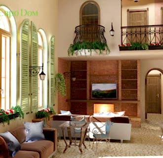 Дизайн интерьера коттеджа 434 кв. м в деревенском стиле. Фото проекта