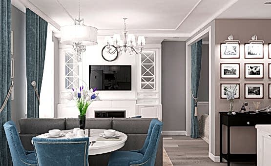 Дизайн интерьера 1-комнатной квартиры 44 кв.м. по адресу г. Звенигород, ул. Садовая, д. 6, ЖК «Заречье». Фото 2