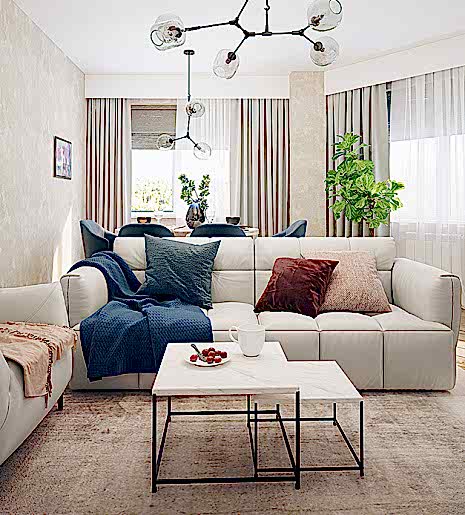 Дизайн двухкомнатной квартиры 70 кв. м в современном стиле. Фото проекта