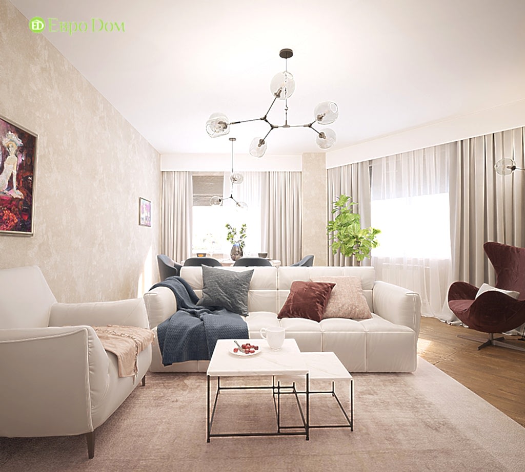 Дизайн двухкомнатной квартиры 70 кв. м в современном стиле. Фото 03