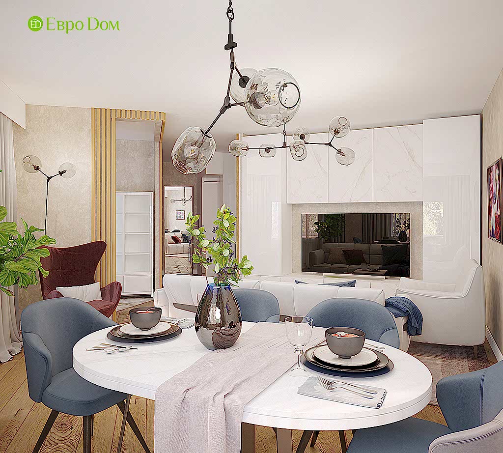 Дизайн двухкомнатной квартиры 70 кв. м в современном стиле. Фото 07