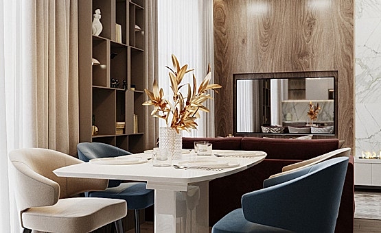 Дизайн интерьера 3-комнатной квартиры 95 кв.м. по адресу г. Алматы, ул. Авиационная, д. 77, к. 2, ЖК Алые Паруса. Фото 4